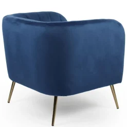 Fauteuil moderne Bombaro pieds métal doré et Velours Bleu