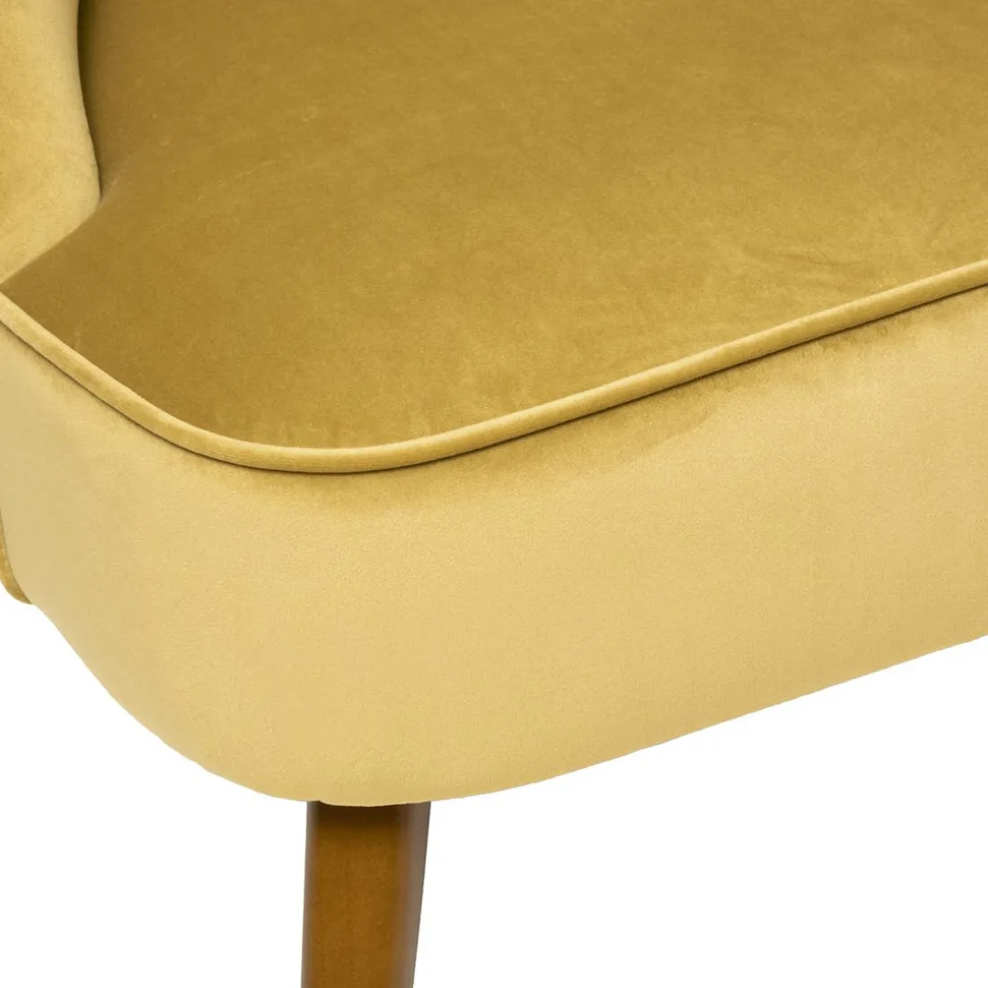 Fauteuil NAOVA Velours Pieds Bois Jaune Cumin