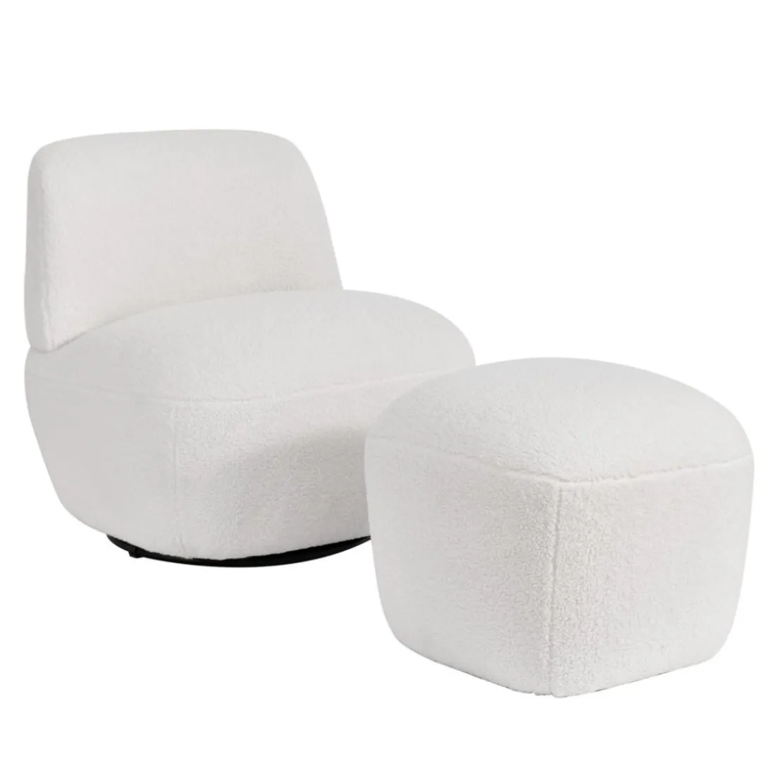 Fauteuil pivotant en bouclette épaisse écru Lana