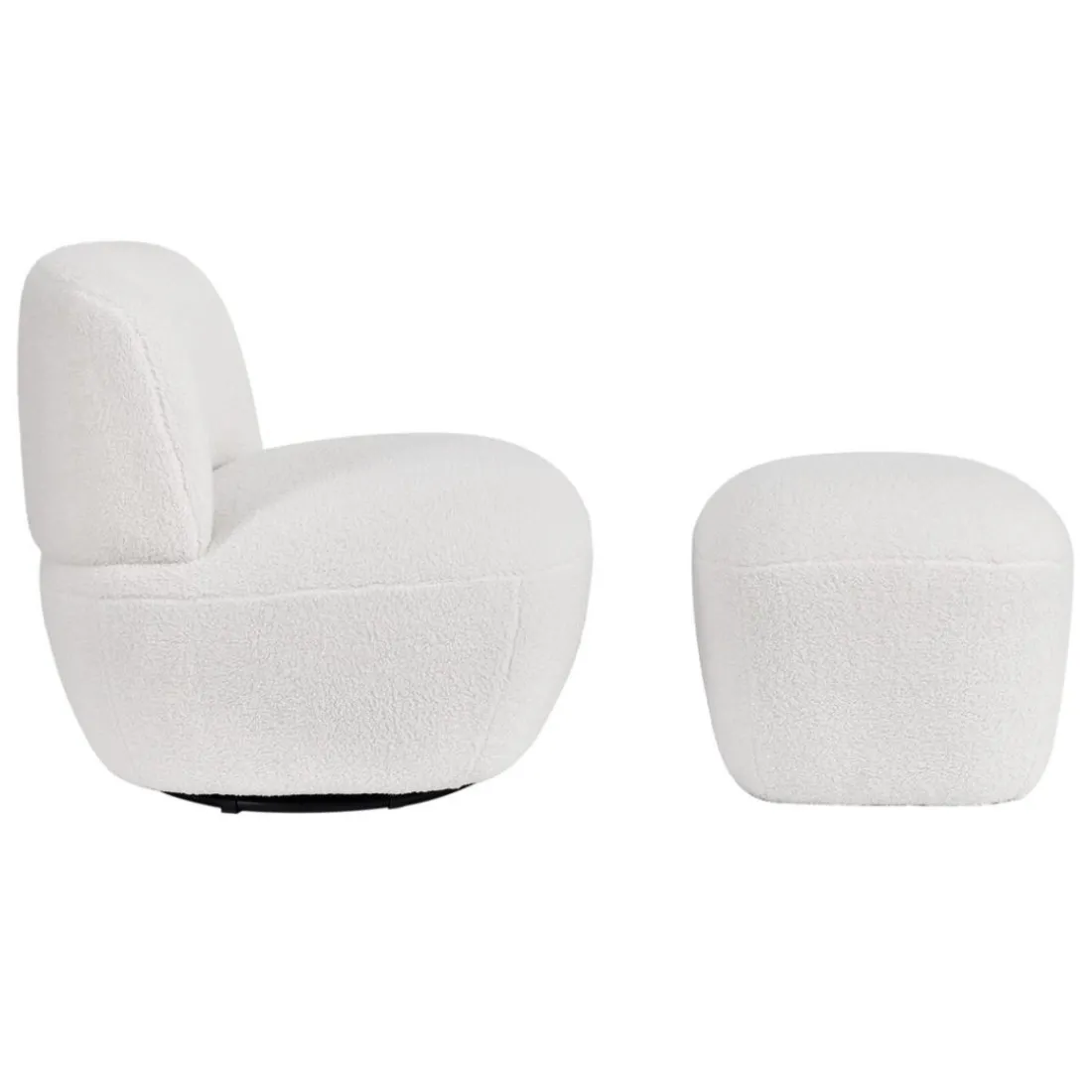 Fauteuil pivotant en bouclette épaisse écru Lana