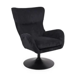 Fauteuil pivotant style bergère Arthuro Velours côtelé Noir