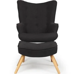 Fauteuil scandinave + pouf Tissu Noir
