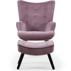 Fauteuil scandinave + pouf Velours Rose