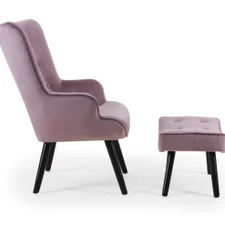 Fauteuil scandinave + pouf Velours Rose