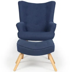 Fauteuil Scandinave + Pouf Tissu Bleu CARQUIN