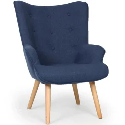 Fauteuil Scandinave + Pouf Tissu Bleu CARQUIN