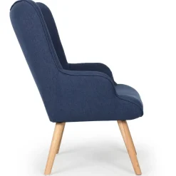 Fauteuil Scandinave + Pouf Tissu Bleu CARQUIN