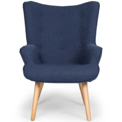 Fauteuil Scandinave + Pouf Tissu Bleu CARQUIN