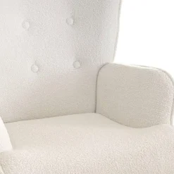 Fauteuil scandinave + pouf Lylou Tissu bouclette lainée Crème