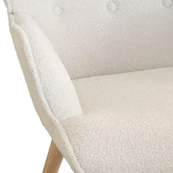 Fauteuil scandinave + pouf Lylou Tissu bouclette lainée Crème