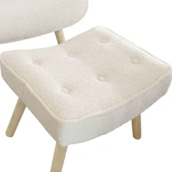 Fauteuil scandinave + pouf Lylou Tissu bouclette lainée Crème