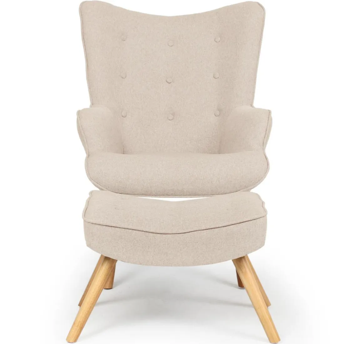 Fauteuil scandinave et pouf Tissu Beige LOUY