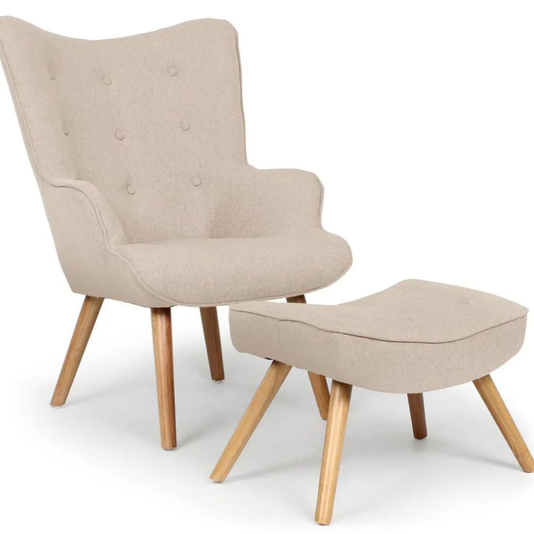 Fauteuil scandinave et pouf Tissu Beige LOUY