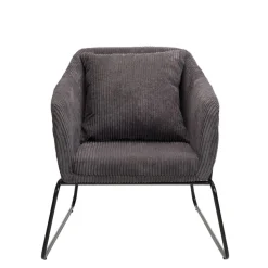 Fauteuil Tissu AGATHE Velours Cotelé Gris Anthracite Pieds Évasés Métal