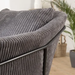 Fauteuil Tissu AGATHE Velours Cotelé Gris Anthracite Pieds Évasés Métal