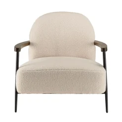Fauteuil tissu bouclette écru structure métallique GASTON