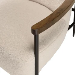 Fauteuil tissu bouclette écru structure métallique GASTON