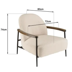Fauteuil tissu bouclette écru structure métallique GASTON