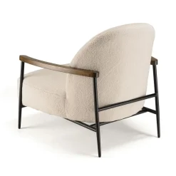 Fauteuil tissu bouclette écru structure métallique GASTON