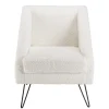 Fauteuil tissu bouclette blanc pieds épingles métal noir