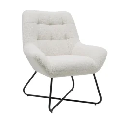 Fauteuil tissu effet laine bouclette blanc