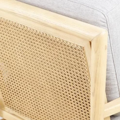 Fauteuil tissu lin gris clair pieds frêne naturel