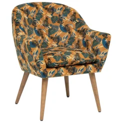 Fauteuil tissu velours à motifs jungle