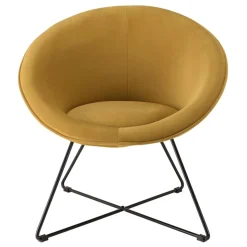 Fauteuil tissu velours jaune moutarde pieds croisés métal noir AGATHE