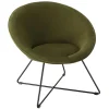 Fauteuil tissu velours vert olive pieds croisés métal noir AGATHE