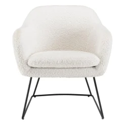 Fauteuil urban tissu bouclette blanc pieds évasés métal noir