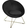 Fauteuil Velours Noir Pied Doré Evan