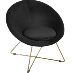 Fauteuil Velours Noir Pied Doré Evan