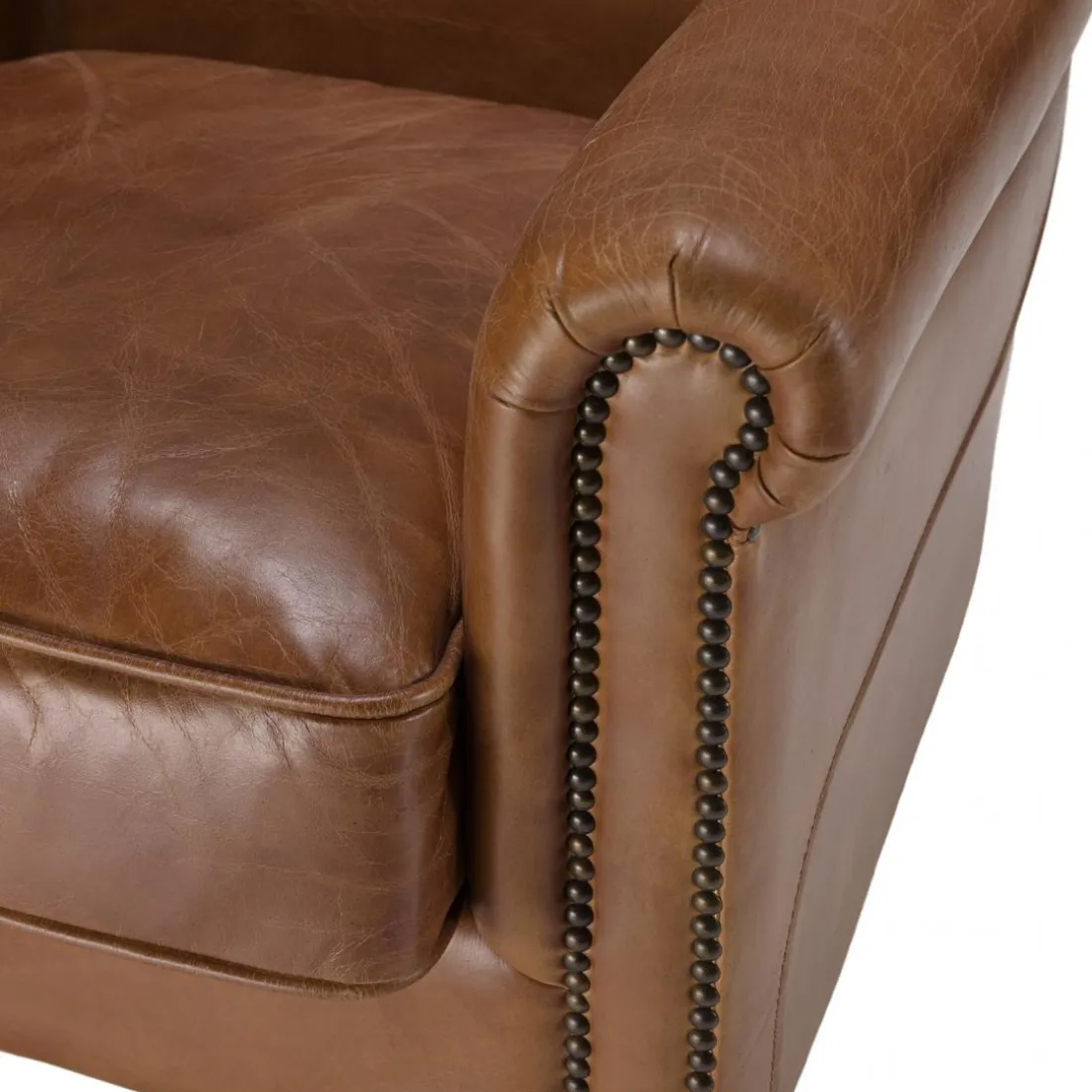 Fauteuil verone vintage cuir pieds bois avec roulettes GASTON