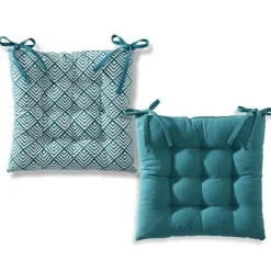 Galette de chaise capitonnée réversible - Bleu