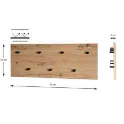 Garderobe murale 7 crochets noirs bois et métal