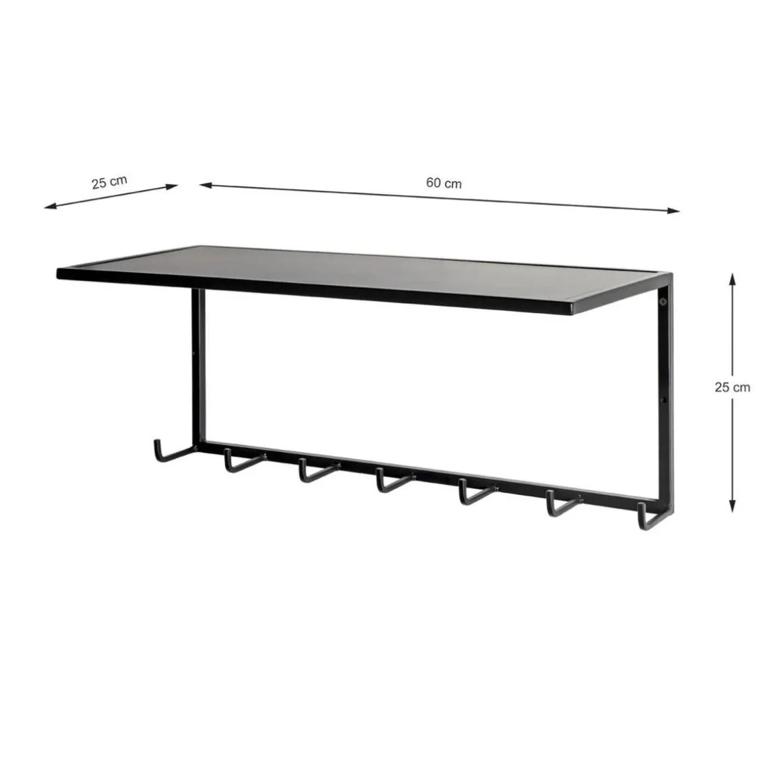 Garderobe murale acier laqué noir 7 crochets