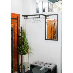 Garderobe murale avec 1 tringle et miroir integré à côté en tube d'acier époxy Gris anthracite