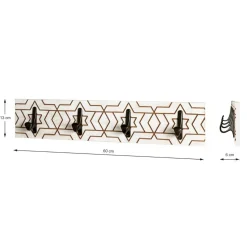 Garderobe murale avec motif et 4 crochets en métal noir
