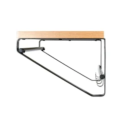 Garderobe murale avec plateau en MDF décor chêne et 5 crochets et 1 tringle en Métal laqué Noir