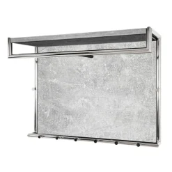 Garderobe murale avec étagère dos en MDF décor optique béton et 8 crochets et 1 tringle en Métal chromé