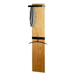 Garderobe murale bois avec cadre, tringle et crochets en métal noir