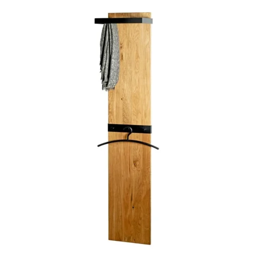 Garderobe murale bois avec cadre, tringle et crochets en métal noir