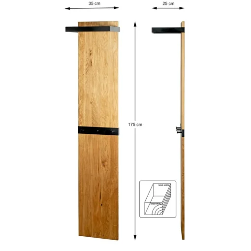 Garderobe murale bois avec cadre, tringle et crochets en métal noir