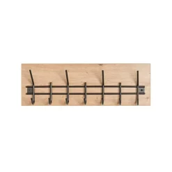 Garderobe murale décor chêne et 7 crochets métal noir