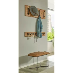 Garderobe murale en bois et 8 crochets en métal noir
