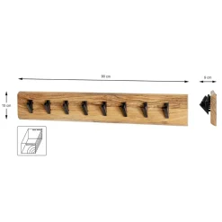 Garderobe murale en bois et 8 crochets en métal noir