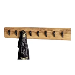 Garderobe murale en bois et 8 crochets en métal noir