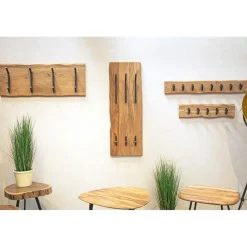 Garderobe murale en bois et 8 crochets en métal noir