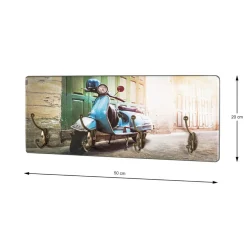 Garderobe murale en MDF avec impression par Ultra Violet de scooter et 4 crochets en Métal laqué Bronze