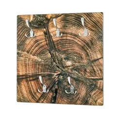 Garderobe murale en MDF avec impression par Ultra Violet Bois de bout et 5 crochets en métal optique Inox Marron